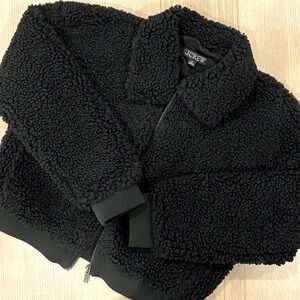 J Crew Black Sherpa Teddy Cropped Full Zip Jacket Women’s Size XS EUC